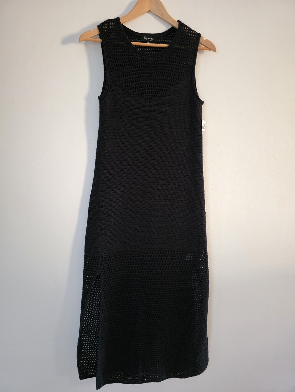 Sleeveless Black Crochet-Panel Maxi Dress